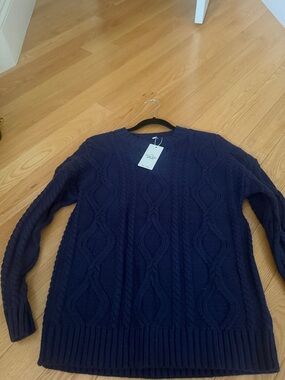 Women’s  Cable Knit Crewneck Sweater - Navy